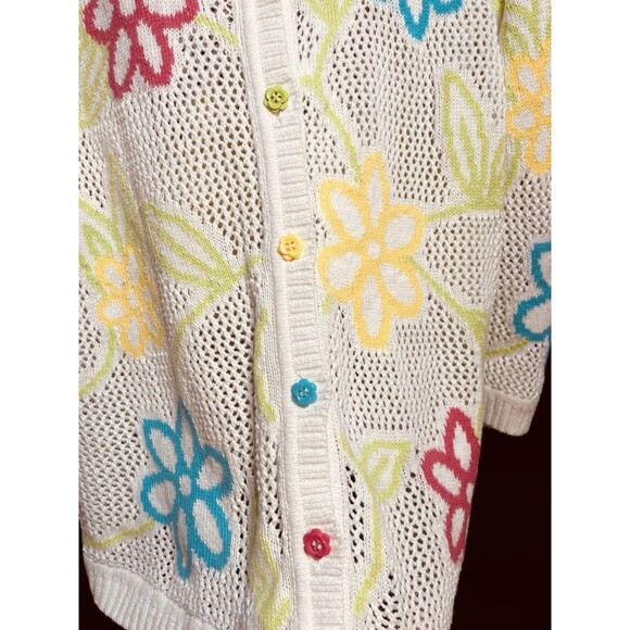 Knit Floral Cardigan Women’s Size Medium Summer Sweater Cottage Core L2 - Picture 3 of 7